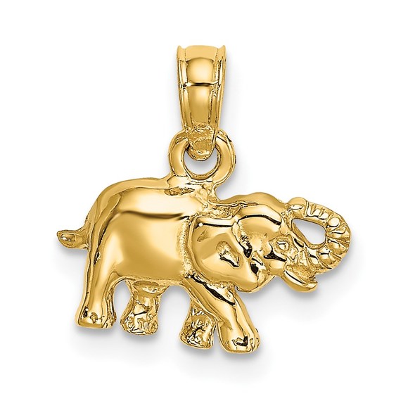 14k Yellow GoldPolished Small Elephant Necklace Charm Pendant